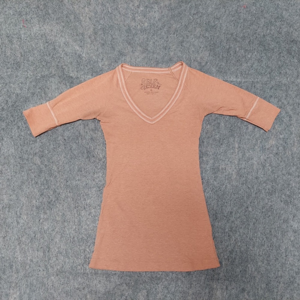Y2K Self Esteem Top Women S Peach V Neck Raglan 3/4 Slve Heathered Casual Basic